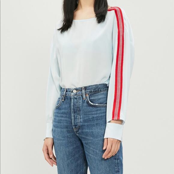 Sandro Lucienne Blue Striped Cutout Top - Picture 4 of 11